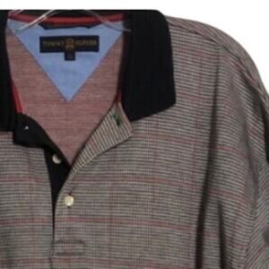 Vtg Tommy Hilfiger Sz L Polo 100% Cotton Golf Shirt Red White Blue Relaxed